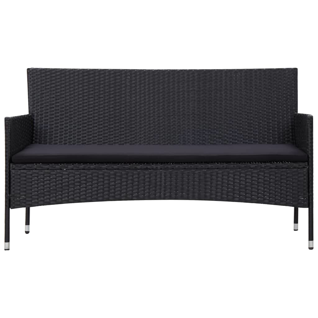 vidaXL 4-delige Loungeset met kussens poly rattan zwart