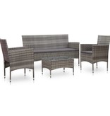 vidaXL 4-delige Loungeset met kussens poly rattan grijs