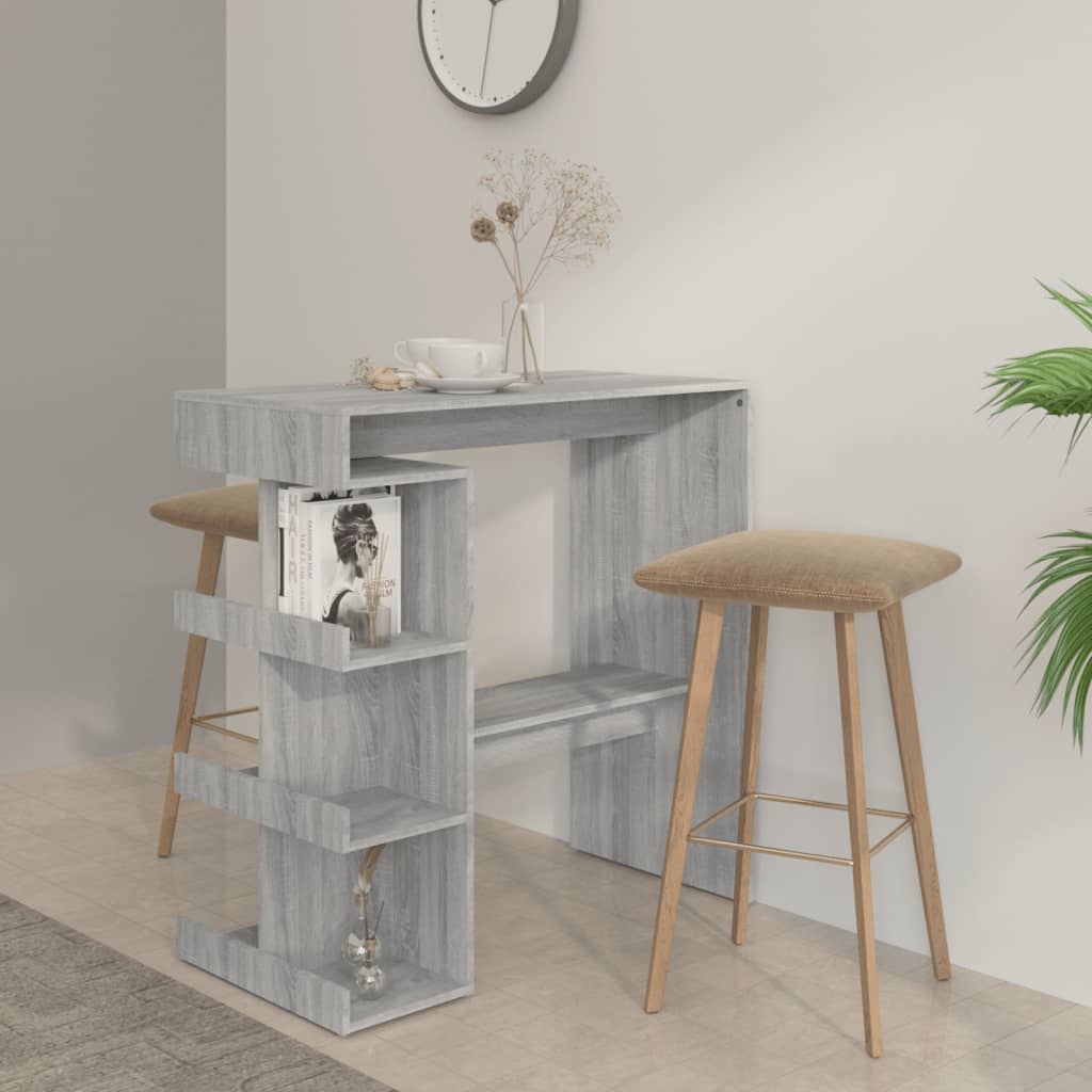 VidaXL Bartafel met opbergrek 100x50x101,5 cm grijs sonoma
