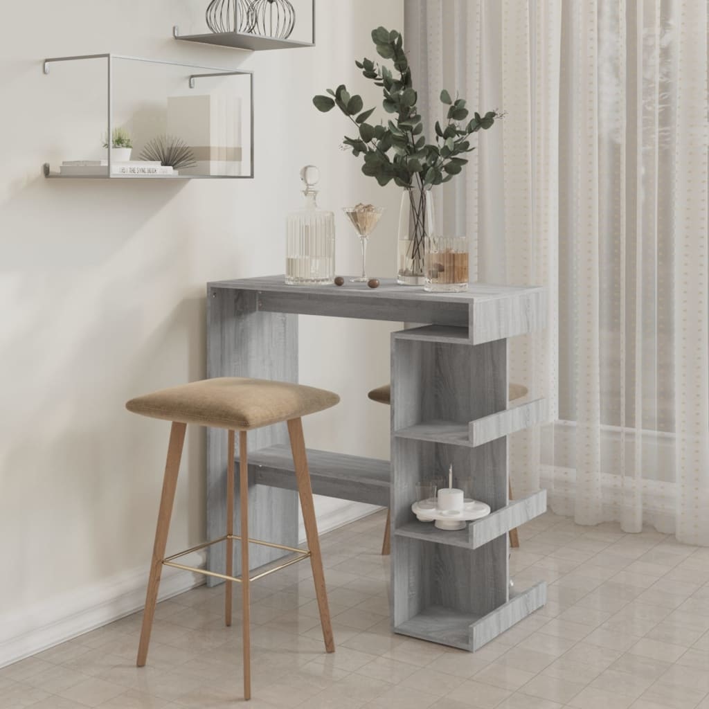 VidaXL Bartafel met opbergrek 100x50x101,5 cm grijs sonoma