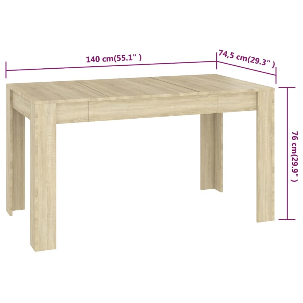 vidaXL Eettafel 140x74,5x76 cm spaanplaat sonoma eikenkleurig