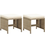 vidaXL Tuinkrukken 2 st met kussens poly rattan beige