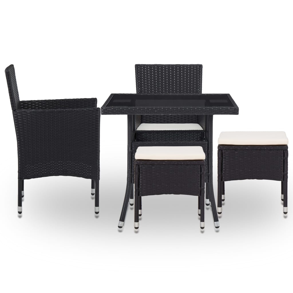 VidaXL 5-delige Tuinset poly rattan en glas zwart