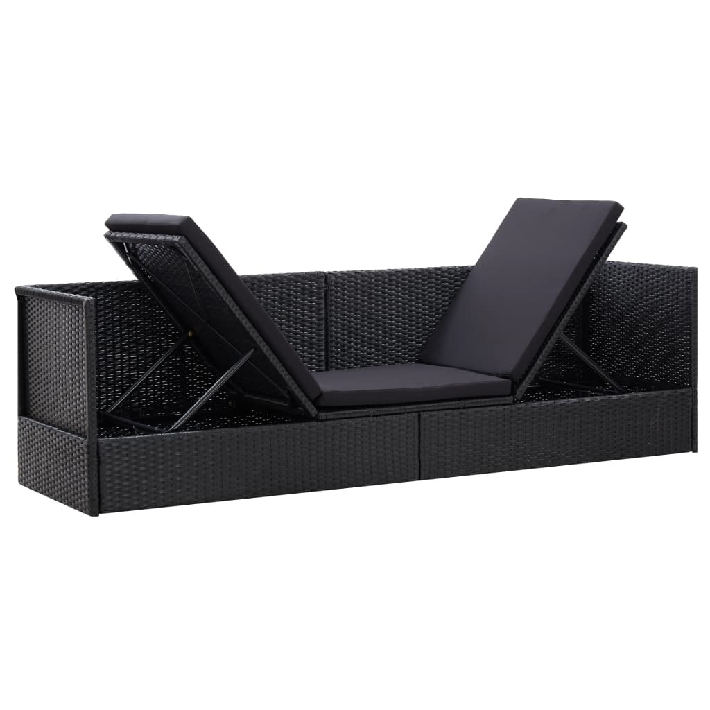 vidaXL Tuinbed met kussens poly rattan zwart