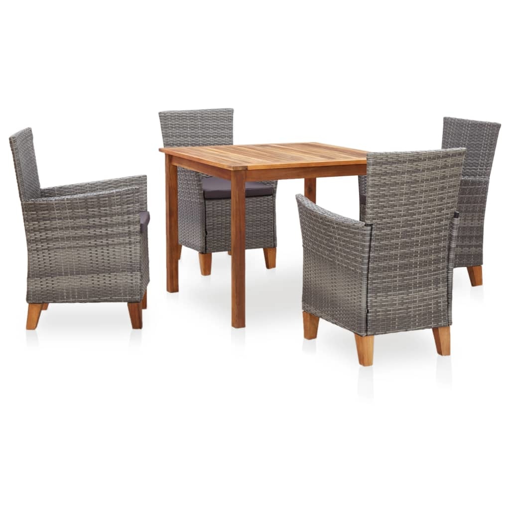 VidaXL 5-delige Eethoek poly rattan en massief acaciahout grijs