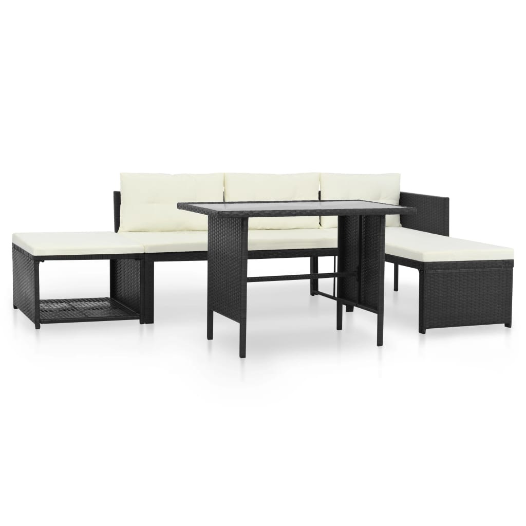 VidaXL 4-delige Loungeset poly rattan zwart