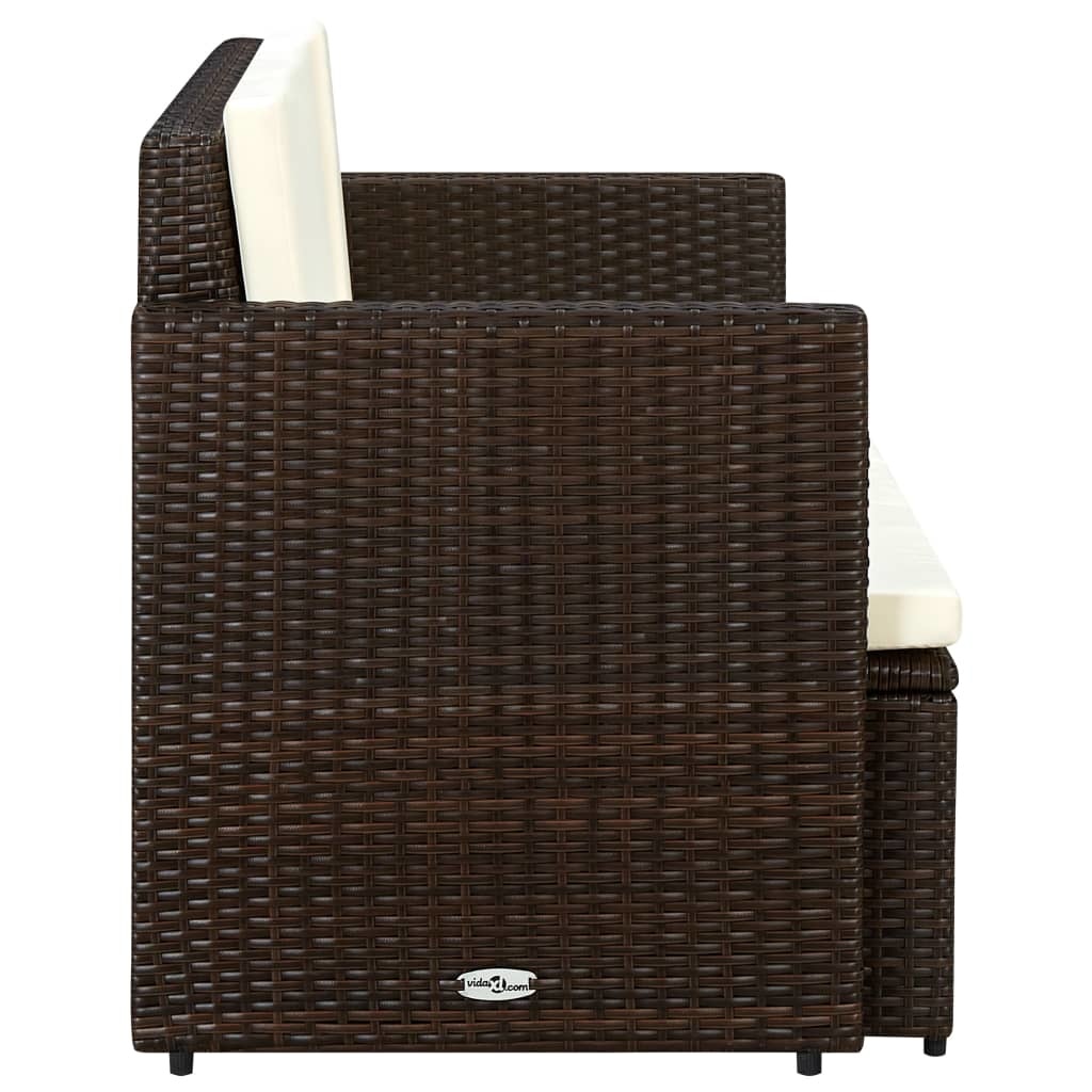 vidaXL Tuinbank 2-zits met kussens poly rattan bruin