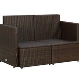 vidaXL Tuinbank 2-zits met kussens poly rattan bruin