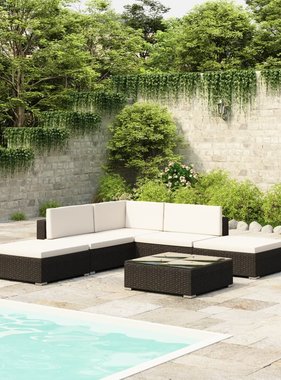 vidaXL 6-delige Loungeset met kussens poly rattan zwart