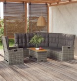 vidaXL 3-delige Loungeset met kussens poly rattan grijs