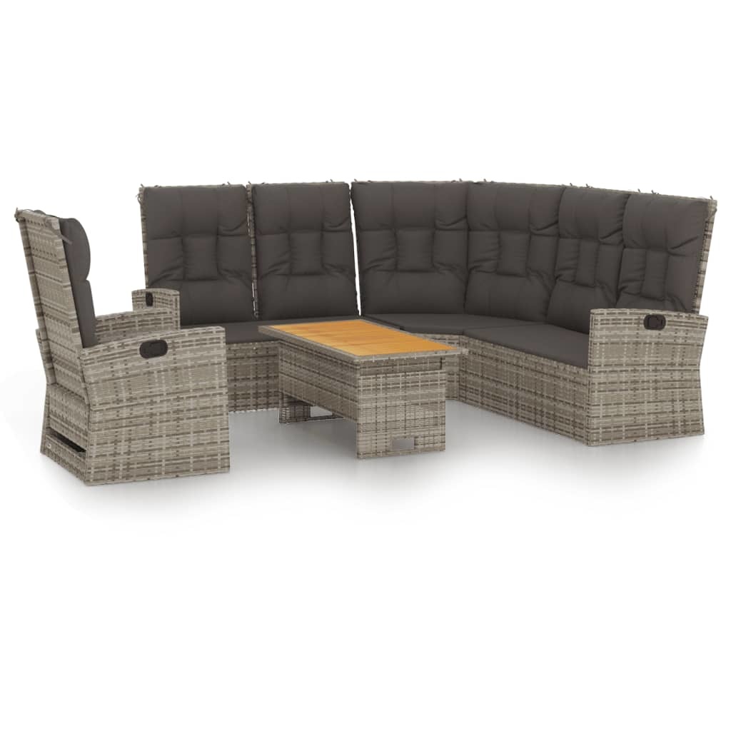 vidaXL 3-delige Loungeset met kussens poly rattan grijs