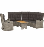 vidaXL 3-delige Loungeset met kussens poly rattan grijs