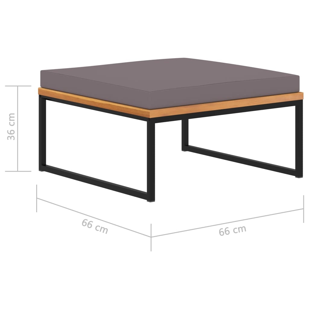 vidaXL Voetensteun met kussen 66x66x36 cm acaciahout donkergrijs