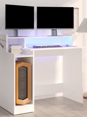 VidaXL Bureau met LED-verlichting 97x90x45 cm bewerkt hout wit