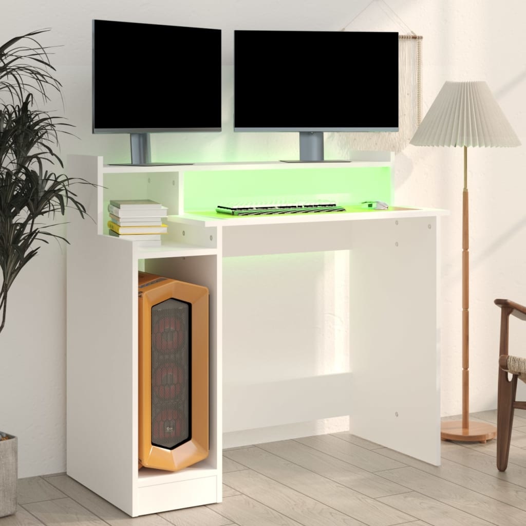 VidaXL Bureau met LED-verlichting 97x90x45 cm bewerkt hout wit