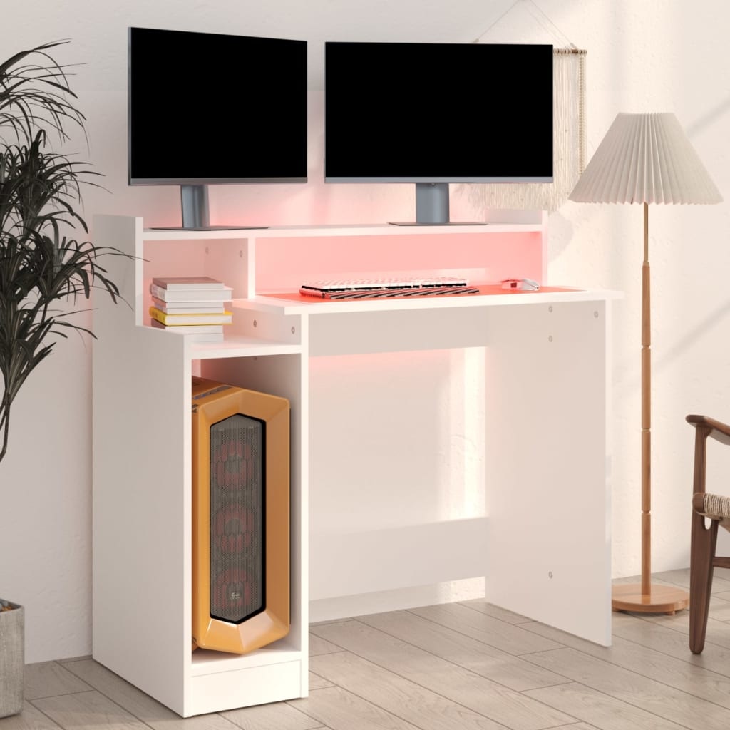 VidaXL Bureau met LED-verlichting 97x90x45 cm bewerkt hout wit
