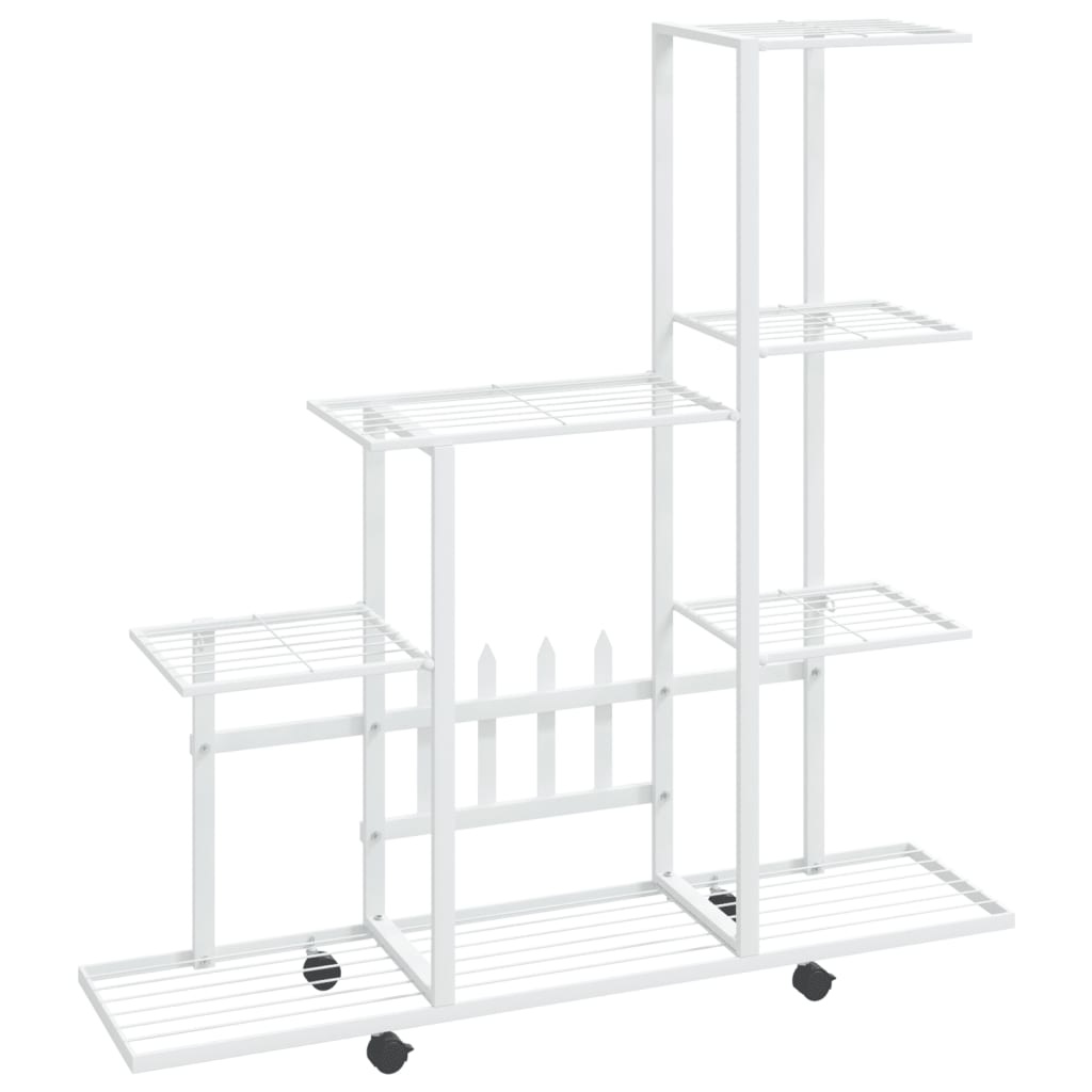 vidaXL Bloemenstandaard met wielen 94,5x25x92,5 cm metaal wit