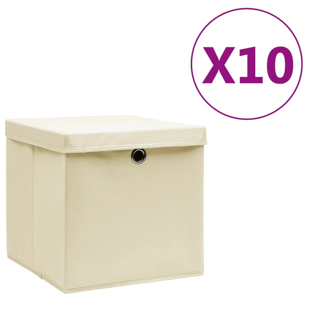 vidaXL Opbergboxen met deksels 10 st 28x28x28 cm crème