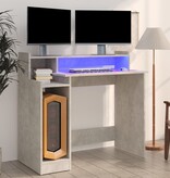 VidaXL Bureau met LED-verlichting 97x90x45 cm bewerkt hout betongrijs