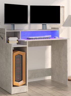 VidaXL Bureau met LED-verlichting 97x90x45 cm bewerkt hout betongrijs