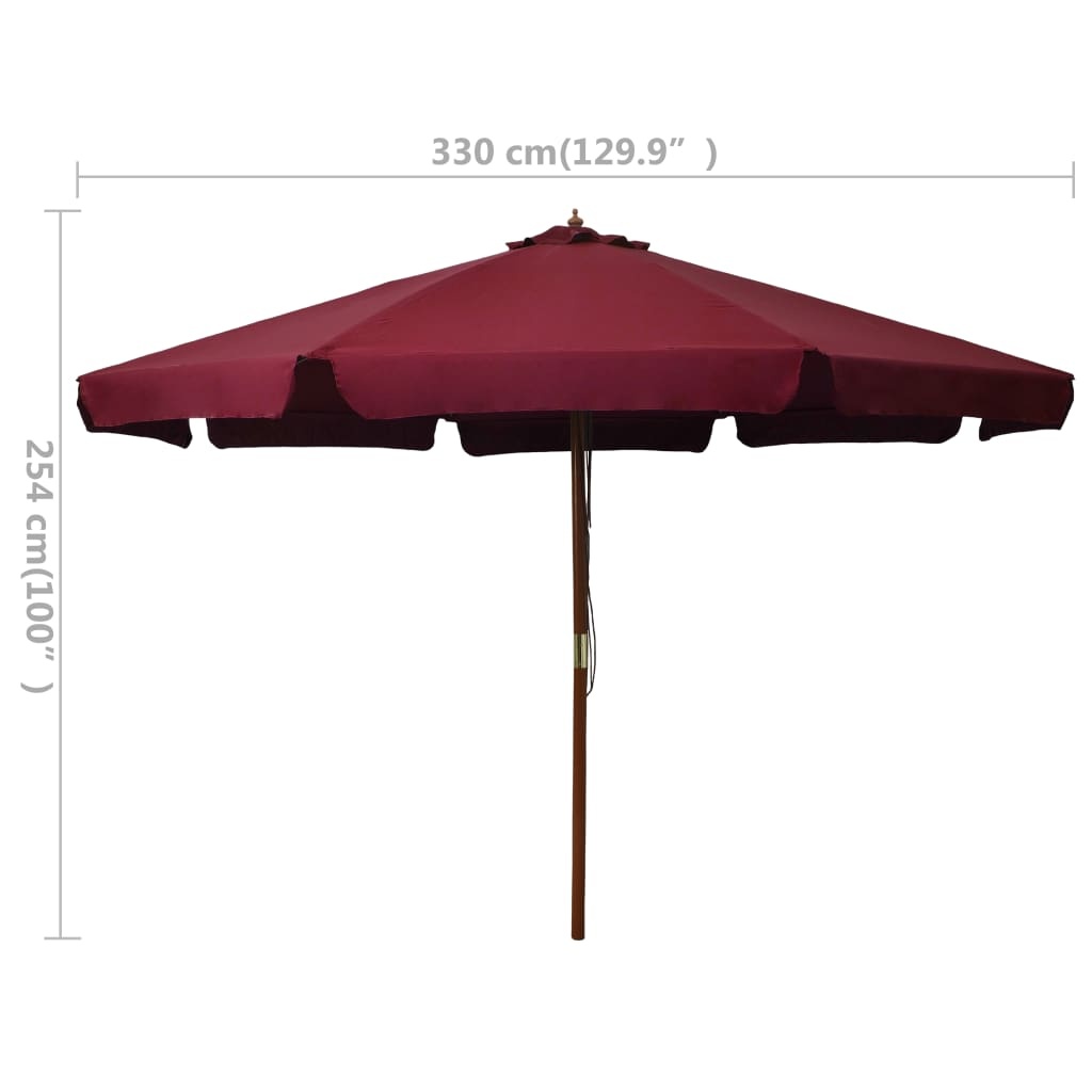 VidaXL Parasol met houten paal 330 cm bordeauxrood