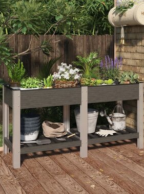 vidaXL Plantenbak verhoogd met schap 150x50x75 cm HKC grijs