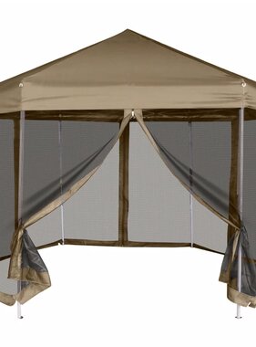 vidaXL Partytent met wanden zeshoekig 3,6x3,1 m taupe 220 g/m²