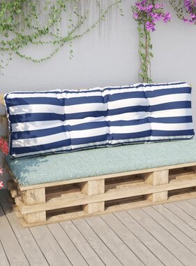 vidaXL Palletbankkussen 120x40x12 cm stof blauw en wit gestreept