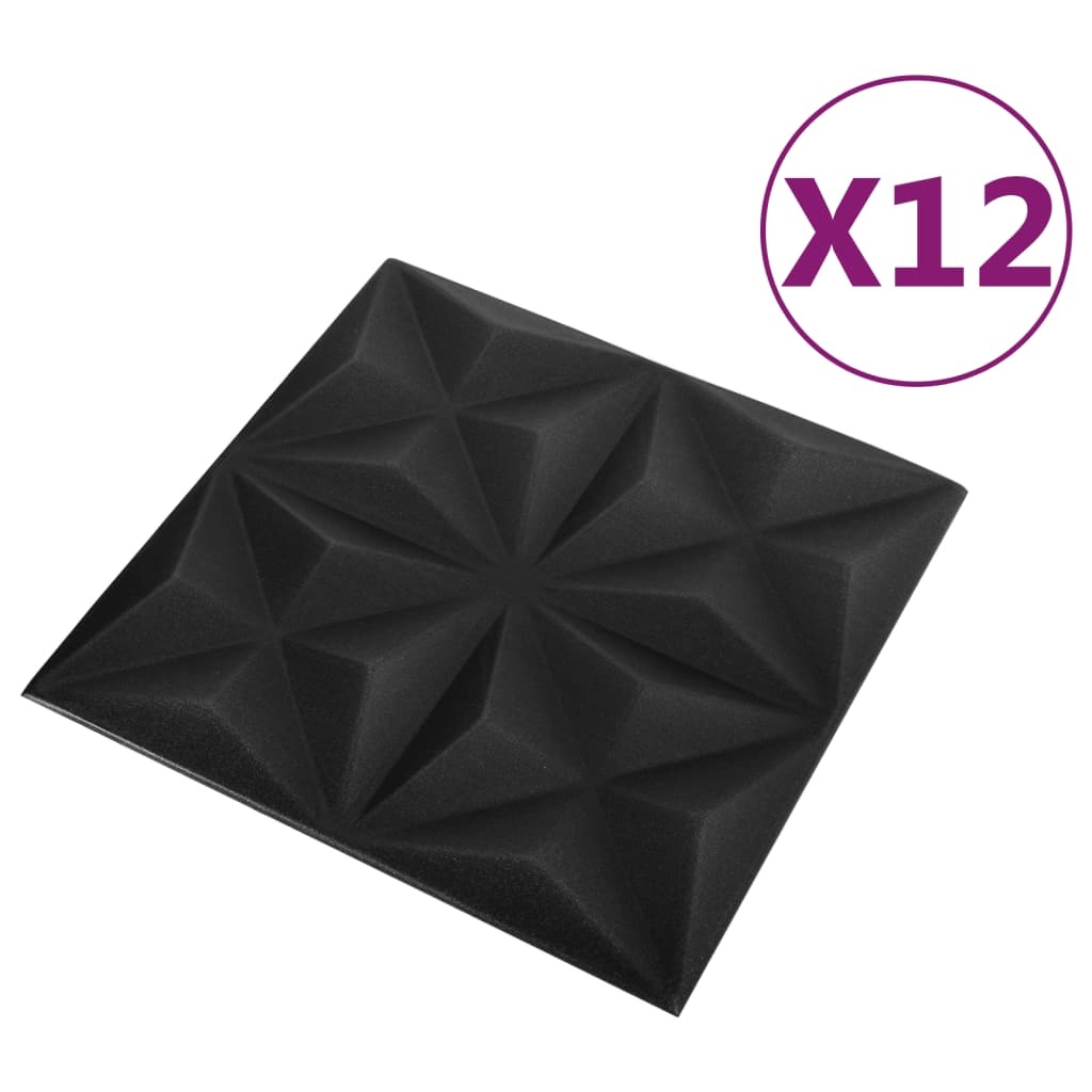 vidaXL 12 st Wandpanelen 3D 3 m² 50x50 cm origamizwart