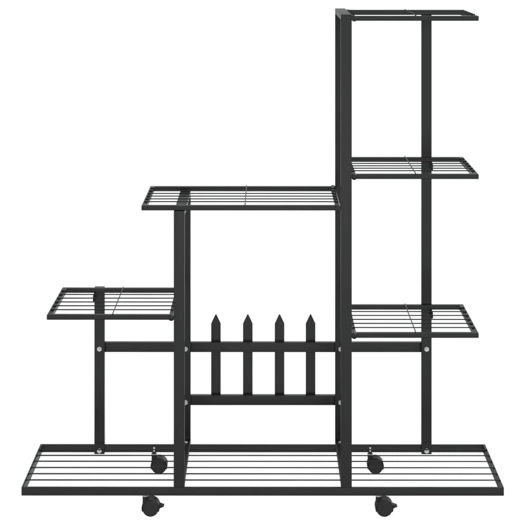 vidaXL Bloemenstandaard met wielen 94,5x25x92,5 cm metaal zwart