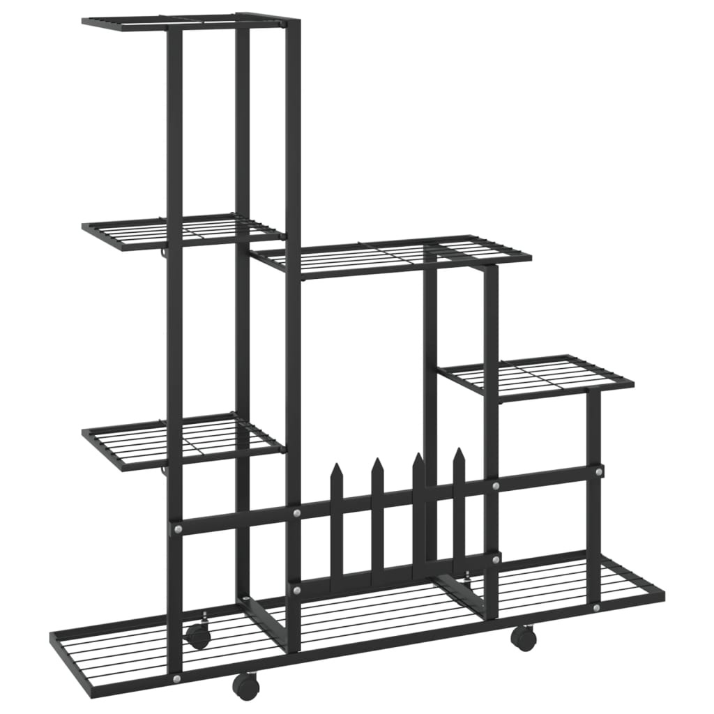 vidaXL Bloemenstandaard met wielen 94,5x25x92,5 cm metaal zwart