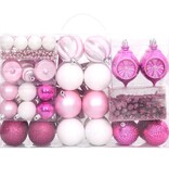 vidaXL 108-delige Kerstballenset wit en roze