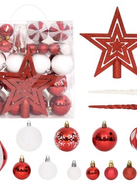 vidaXL 64-delige Kerstballenset rood en wit