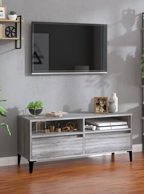 VidaXL Tv-meubel 100x34,5x44,5 cm bewerkt hout grijs sonoma eikenkleur