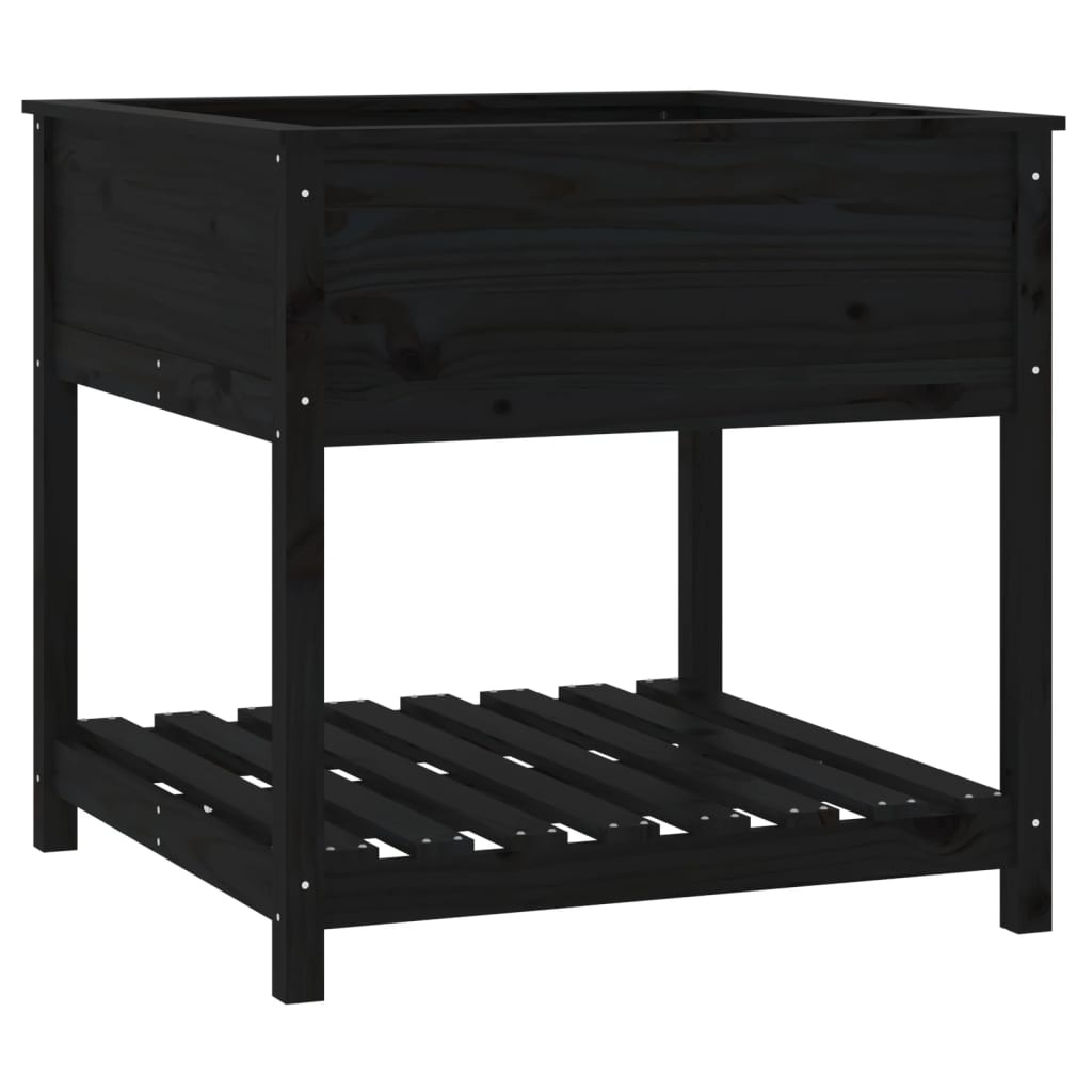 VidaXL Plantenbak met schap 82,5x82,5x81 cm massief grenenhout zwart