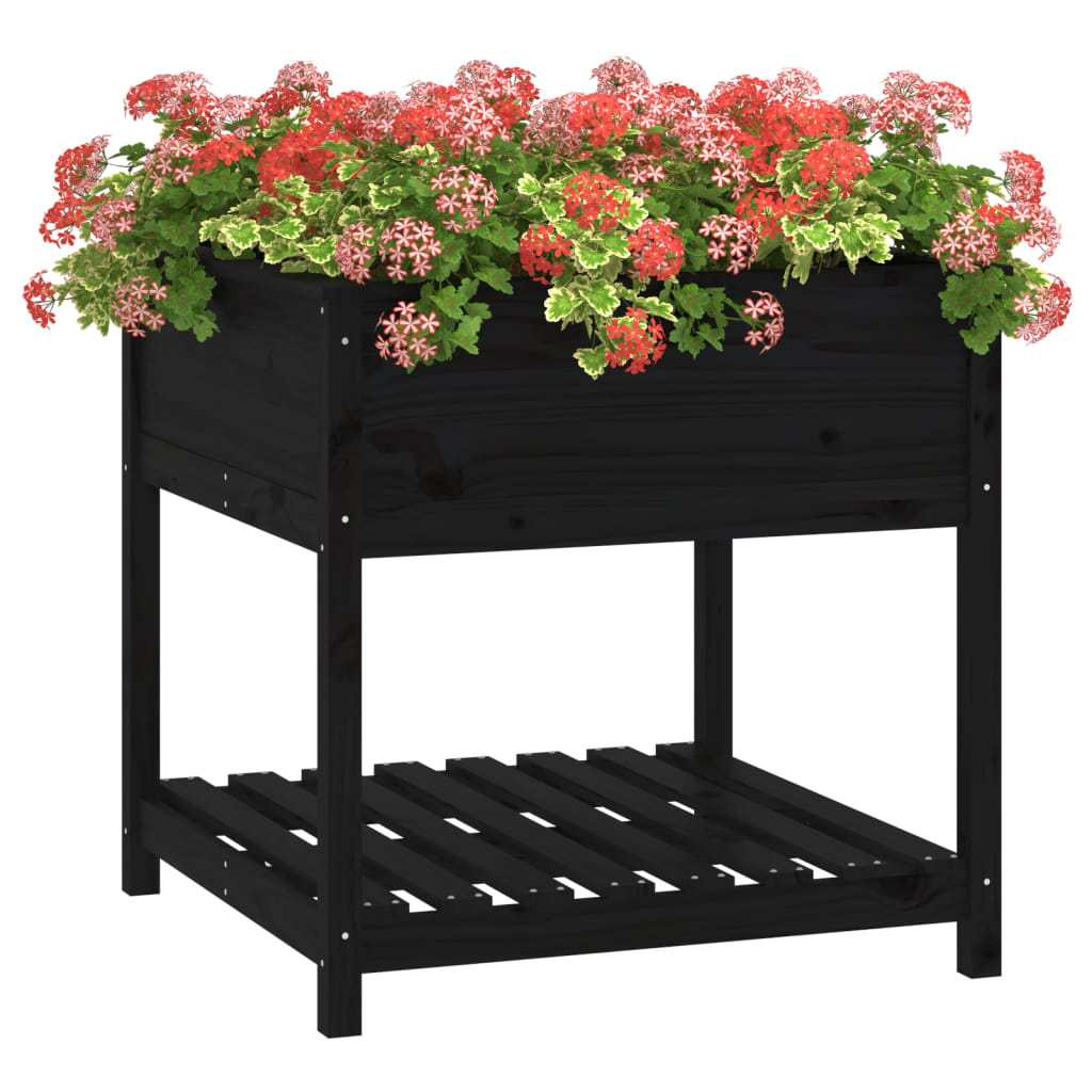 VidaXL Plantenbak met schap 82,5x82,5x81 cm massief grenenhout zwart