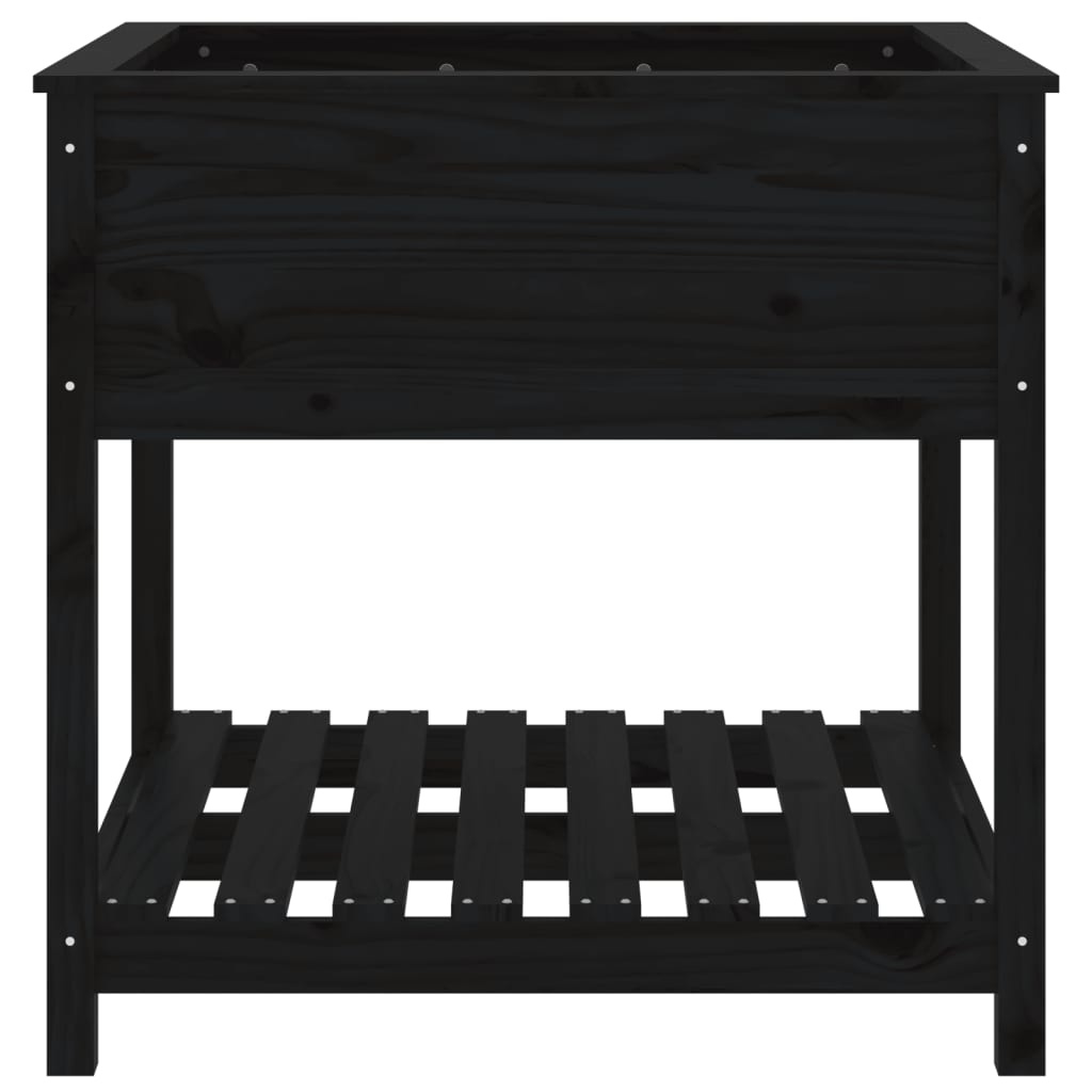 VidaXL Plantenbak met schap 82,5x82,5x81 cm massief grenenhout zwart