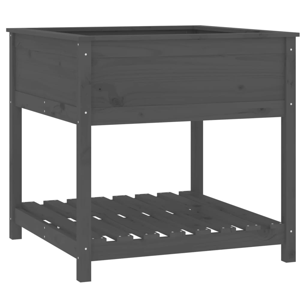 VidaXL Plantenbak met schap 82,5x82,5x81 cm massief grenenhout grijs