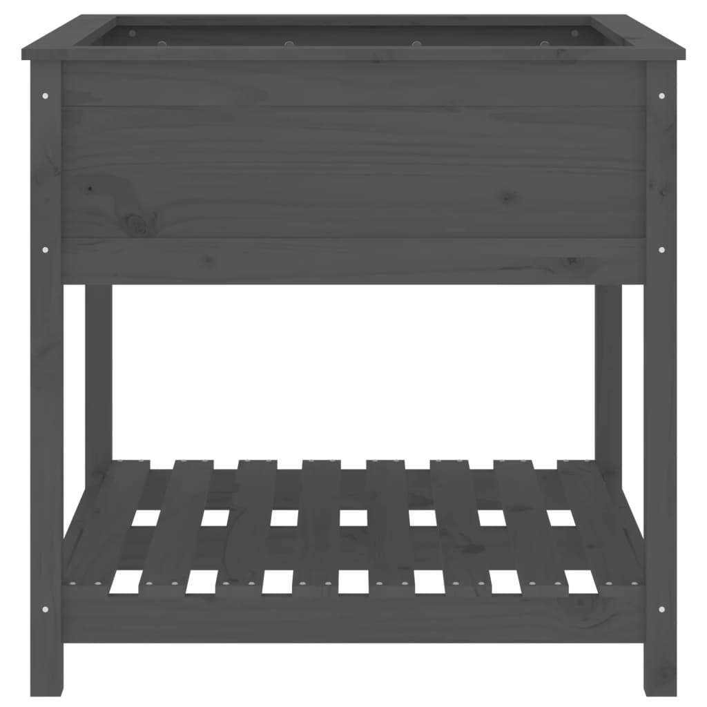 VidaXL Plantenbak met schap 82,5x82,5x81 cm massief grenenhout grijs