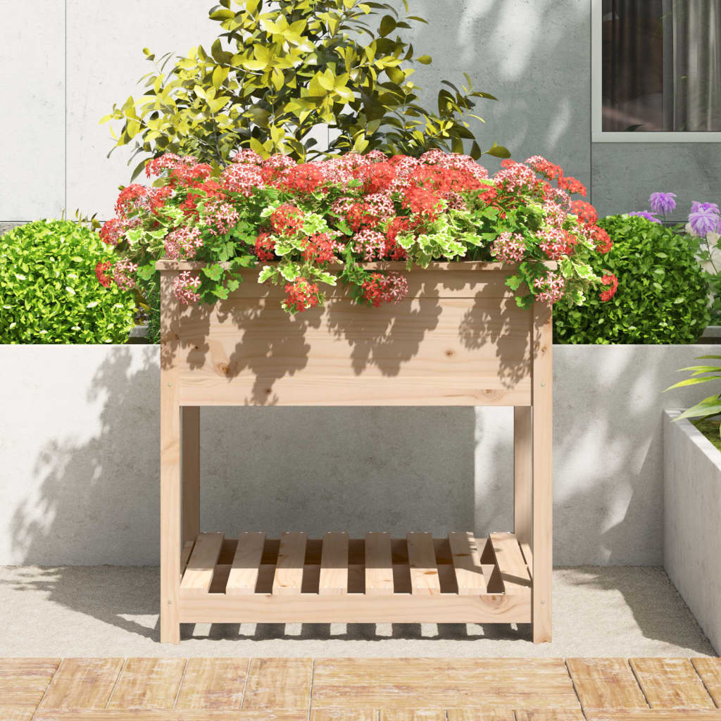 VidaXL Plantenbak met schap 82,5x82,5x81 cm massief grenenhout