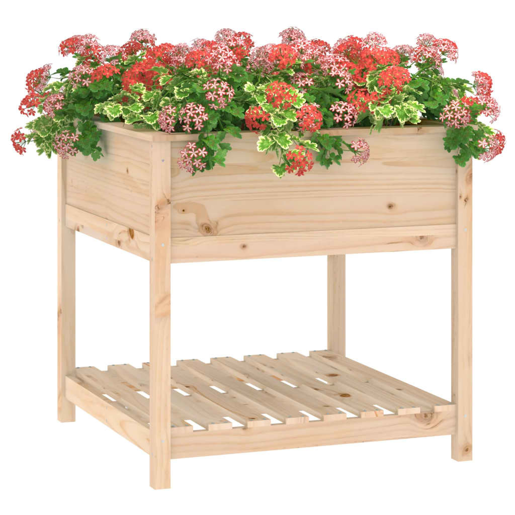 VidaXL Plantenbak met schap 82,5x82,5x81 cm massief grenenhout