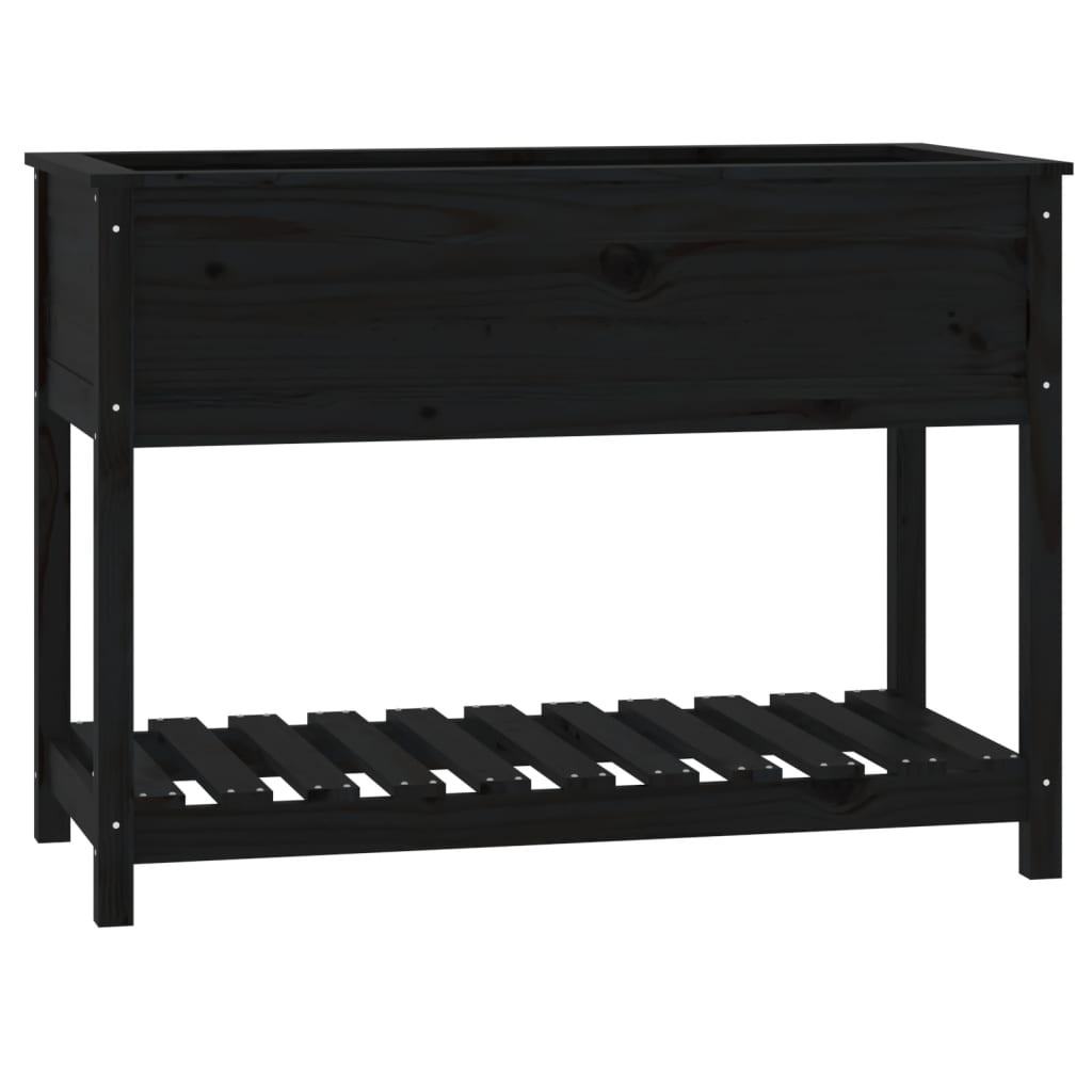 VidaXL Plantenbak met schap 111,5x54x81 cm massief grenenhout zwart