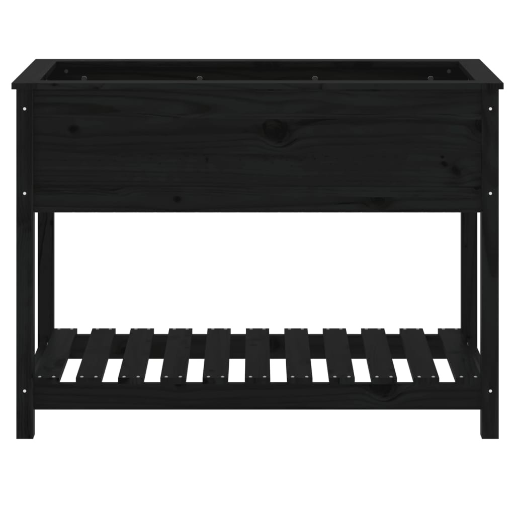 VidaXL Plantenbak met schap 111,5x54x81 cm massief grenenhout zwart