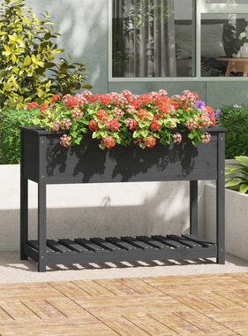 VidaXL Plantenbak met schap 111,5x54x81 cm massief grenenhout grijs