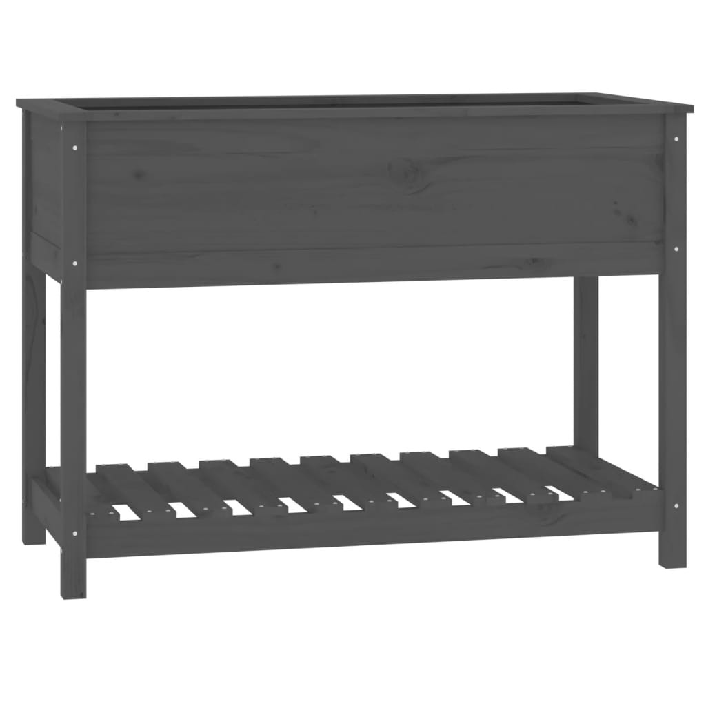VidaXL Plantenbak met schap 111,5x54x81 cm massief grenenhout grijs