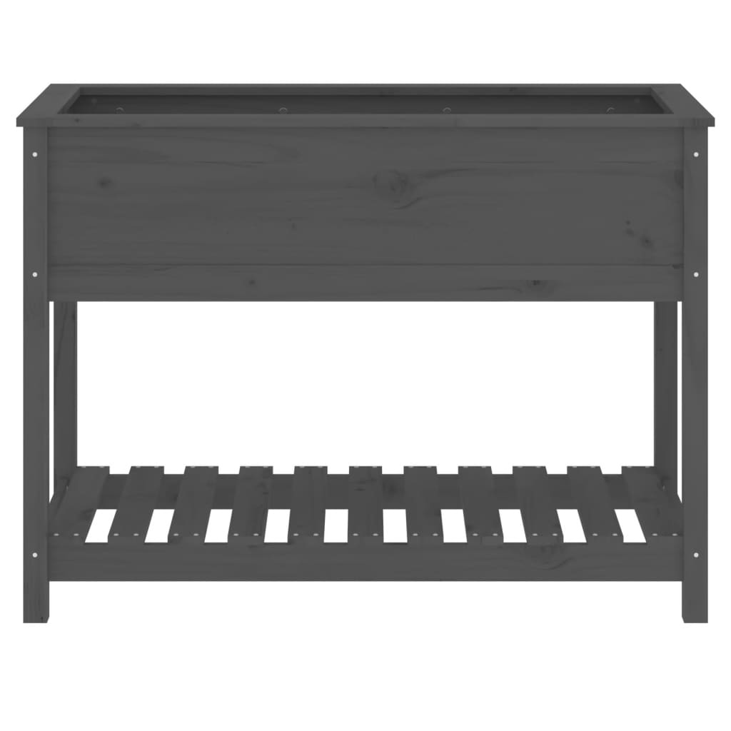 VidaXL Plantenbak met schap 111,5x54x81 cm massief grenenhout grijs