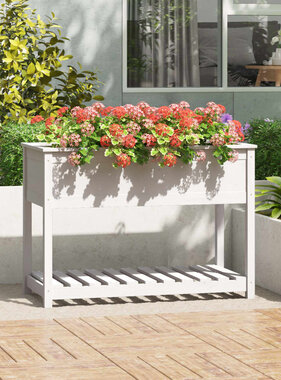 VidaXL Plantenbak met schap 111,5x54x81 cm massief grenenhout wit
