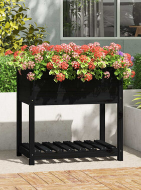 VidaXL Plantenbak met schap 82,5x54x81 cm massief grenenhout zwart