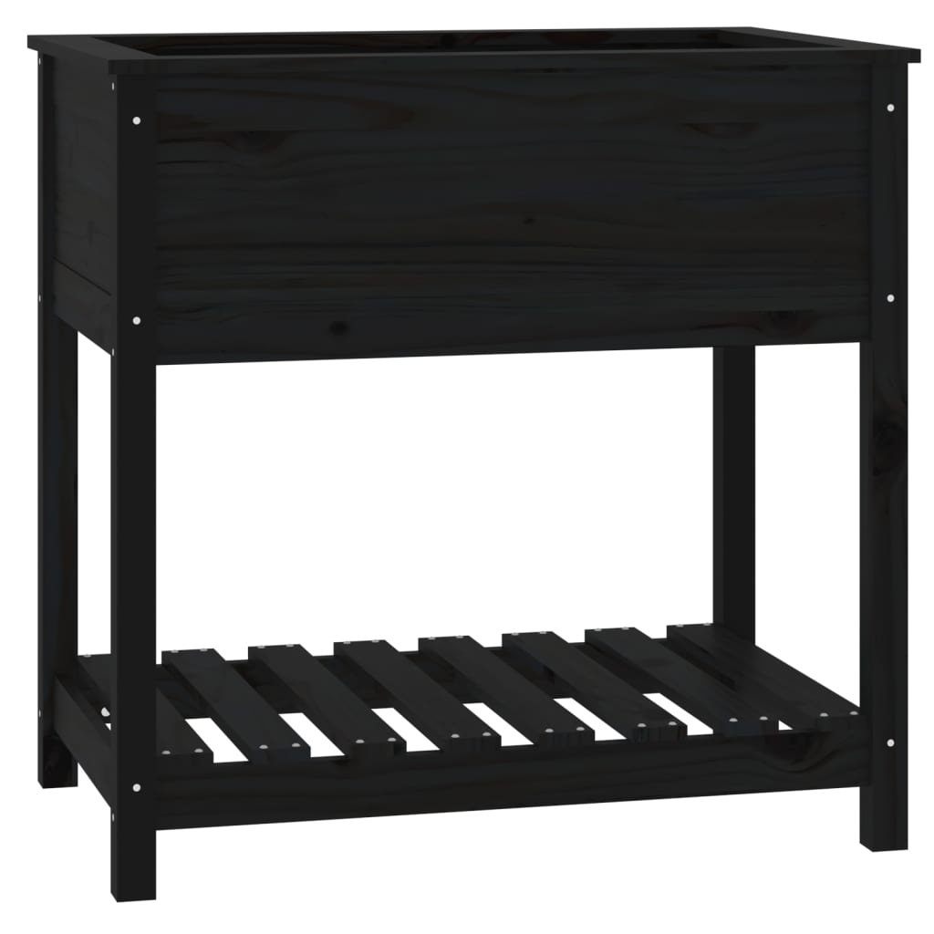 VidaXL Plantenbak met schap 82,5x54x81 cm massief grenenhout zwart