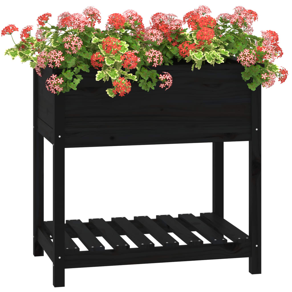 VidaXL Plantenbak met schap 82,5x54x81 cm massief grenenhout zwart